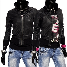 MISS 087 Schwarz Damen Kunstlederjacke