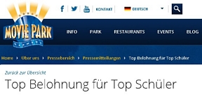 Movie Park Bottrop-Kirchhellen – Top Belohnung für Top Schüler – kostenloser Eintritt für Schüler mit mindestens vier Einsern am 22. und 23. Juli