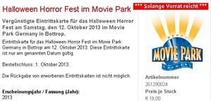 Halloween Horror Fest im Movie Park für 19 Euro stat 34 Euro