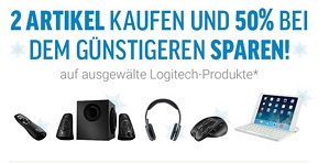 notebooksbilliger.de: 2 Logitech Artikel kaufen und bei dem günstigeren 50 Prozent sparen
