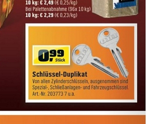 OBI: Schlüssel nachmachen lassen für nur 99 Cent