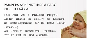 Rossmann: 3 Packungen Pampers kaufen und Gratis-Kapuzentuch erhalten