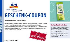 Für Payback-Kunden: 1x Balea Dusche + Creme gratis bei dm