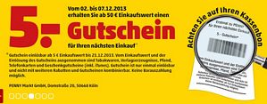 Penny: Für 50 Euro einkaufen und einen 5 Euro-Gutschein für den nächsten Einkauf erhalten (02.12. – 7.12.13)