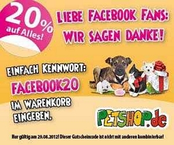 PetShop: 20 Prozent Rabatt auf alle Artikel