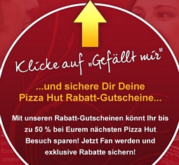 Pizza Hut: Facebook-Fan werden und die nächste Pizza mit zu 50 Prozent Rabatt erhalten