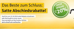 Postbus Abschiedsrabatte – bis zu 65 Prozent Rabatt auf alle Fahrten