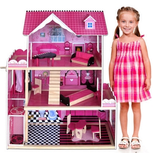 Puppenhaus Holz Dollhouse 3 Etagen 2 Balkons Puppenstube