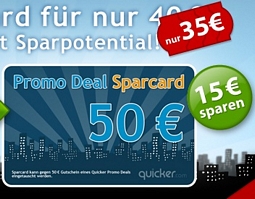 Quicker: Sparcard für 35 Euro kaufen und beim nächsten Promo Deal einlösen z.B. 50 Euro Amazon-Gutschein für 35 Euro