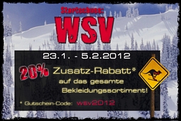 Roadsign: WSV mit 20 Prozent Rabatt auf das gesamte Bekleidungssortiment