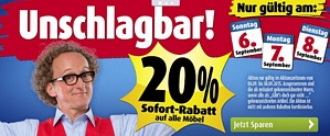 Roller: 20 Prozent Rabatt auf alle Möbel