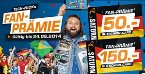 Saturn: Tech-Nicks Fan-Prämie – 50 Euro Gutschein ab 499 Euro Einkaufswert und 150 Euro Gutschein ab 999 Euro Einkaufswert