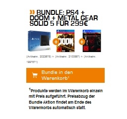 PlayStation 4 (CUH-1216A) 500GB + DOOM + Metal Gear Solid 5: The Phantom Pain