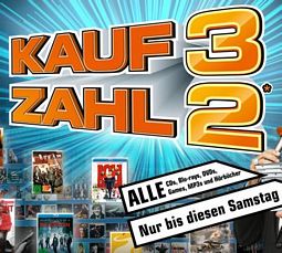 Saturn: Kauf 3 – Zahl 2 auf alle CDs, Blu-rays, DVDs, Games, MP3s und Hörbücher