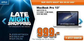 Saturn Late-Night-Shopping: MacBook Pro MD101D für 999,00 Euro und Krups Kaffeevollautomat EA8038 für 249 Euro