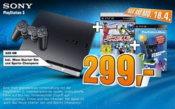 Saturn: Sony Playstation 3 + Move Starter-Set + Spiel Sports Champions für 299,00 Euro