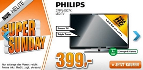 Saturn Super Sunday-Angebote am 10. März u.a. mit dem Philips 37 Zoll LED-TV 37PFL4007K für 399,00 Euro