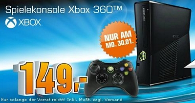 Saturn: Xbox360 Slim 250GB-Konsole für 149,00 Euro am Montag den 30. Januar