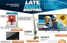 Saturn Latenight-Shopping am 3. Juli 2013 mit z.B. mit Sony KDL42W655 42 Zoll Fernseher mit Triple-Tuner