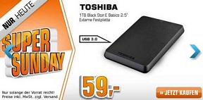 Saturn Super Sunday-Angebote am 20. Januar u.a. mit der externen 2,5 Zoll Festplatte Toshiba STOR.E BASICS 1000GB