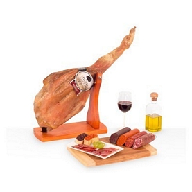 4 kg Serrano Bodega Schinken + 4x 250gr Iberische Wurstspezialitäten im Set inkl. Schinkenhalter und Messer