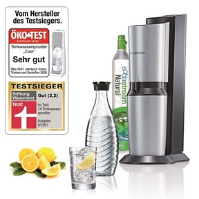SodaStream Crystal titan/silber inkl. Glaskaraffe und Co2-Zylinder für 60 Liter