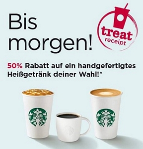 Starbucks: Bis morgen! 50 Prozent auf ein handgefertigtes Heißgetränk am nächsten Tag
