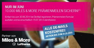 Telekom: Für DE-Mail registrieren und 10.000 Miles&More Meilen erhalten