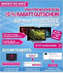 T-Online-Shop: 10% Rabatt auf alle TV-Geräte ab 32 Zoll