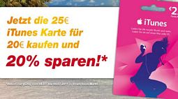 20 Prozent Rabatt auf iTunes-Karten in jedem toom-Markt bis zum 09. Juli 2011