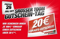 Am 29. Juli ist Gutschein-Tag bei toom – 20 Euro Gutschein je 100 Euro Einkaufssumme