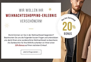 Tom Tailor: 20 Prozent Rabatt auf nicht reduzierte Ware durch kleine Umfrage (11 Fragen)