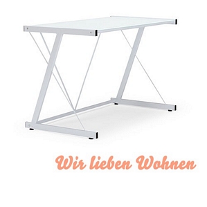 WIRLIEBENWOHNEN Cira Schreibtisch Arbeitstisch Metall weiß Milchglas 110×60