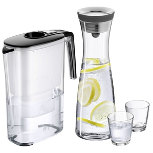 WMF Aquarista-Set 4-teilig: Filterkaraffe Dara schwarz, Wasserkaraffe 1 Liter Basic schwarz, 2 Wassergläser (0617709997)