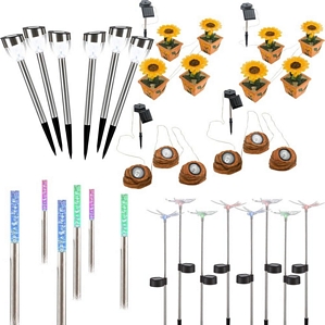 6/8er Sets LED Solar Steck Leuchten Farbwechsler Tiere Leuchtstäbe Blumen Steine