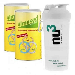 Set bestehend aus Almased nu3-Starterpaket mit Shaker