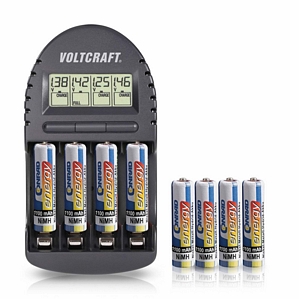 Voltcraft Ladegerät BC-300 + 2x Conrad energy NiMH Micro-Akkus 1100 mAh, 4er-Set