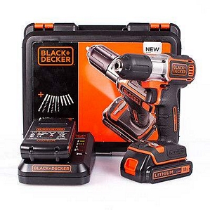 Black & Decker ASD18KBA10 Akkuschrauber 18V inkl. 2 Lithium Akkus Bit & Bohr Set