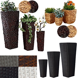 3x Set Rattan und Wasserhyazinthe Blumentopf Blumenkübel Planzenkübel