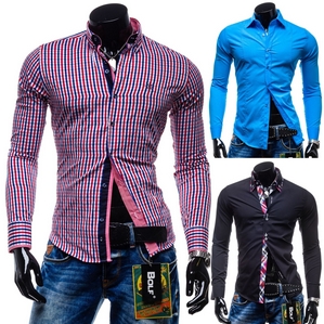 BOLF Herren Hemd Langarm Shirt Freizeithemd Kariert Klassisch