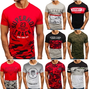 BOLF Herren T-Shirt Tee Kurzarm Rundhals Classic Fit Aufdruck Camo Mix 3C3