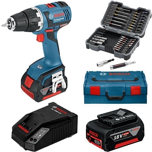 Bosch Akku-Bohrschrauber GSR 18 V-EC inkl. 2 x 4,0 Ah + L-Boxx + 43 tlg. Zubehör (0 615 990 GB4)