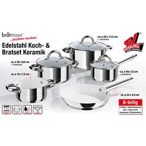 bratmaxx Induktion Keramik Edelstahl Kochset Bratset 8-teilig