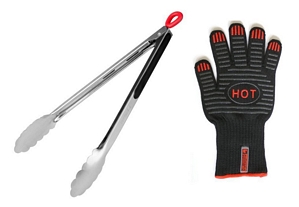 culinario BBQ-Spar-Set 2-teilig Edelstahl Grillzange und Grillhandschuh
