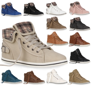 Damen Herren Sneakers High Top Sportschuhe Lederoptik Schuhe 99575