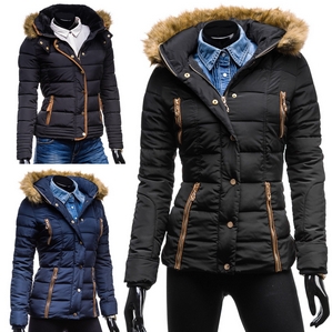 Damenjacke Winterjacke Hochkragen Jacket Warme Steppjacke Kapuze 4D4