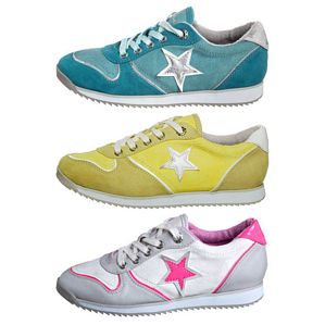 Even&Odd Damen Sneaker Turnschuhe Sportschuhe gelb/blau/weiß Sterne