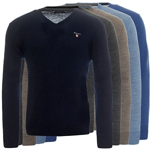 GANT Herren Pullover 88562 V-Neck Merino Wolle Regular Fit Langarm