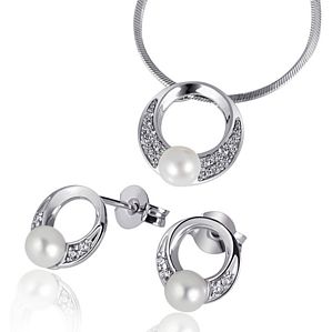 Goldmaid Set Collier oder Ohrringe 925 Sterlingsilber Perlen und weiße Zirkonia