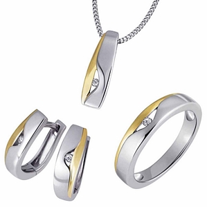 Goldmaid Damenring, Kette oder Creolen 925 Sterlingsilber vergoldet Brillanten
